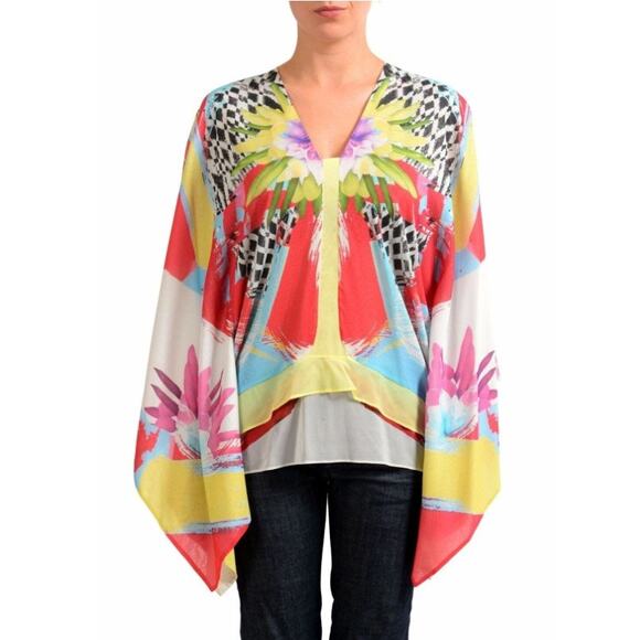 NWT Just Roberto Cavalli Silk Multi-Color Caftan Top Poncho Size Medium - Picture 1 of 12